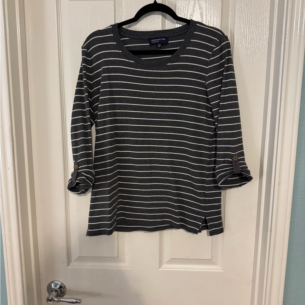 Jones New York Black and White Striped Top